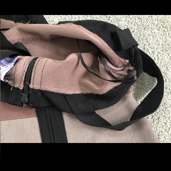 Herve Leger bodycon bandage taupe tan black coral midi straps dress S XS XXS - Picture 8 of 8